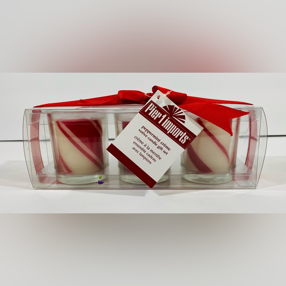 Pier 1 Imports Peppermint Creme 3 Piece Votive Candle Gift Boxed Set NEW